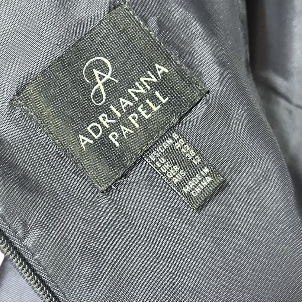 Adrianna Papell Pewter Grey Mikado Hi-Lo Gown sz 8 - Picture 3 of 14